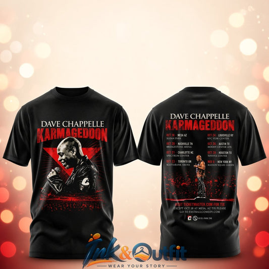 Dave Chappelle Karmageddon North America Graphic Shirt  Official Comedy Tour Merch with Dates