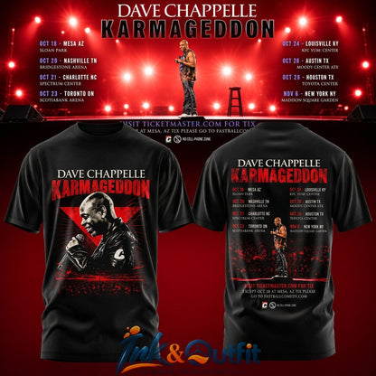 Dave Chappelle Karmageddon North America Graphic Shirt  Official Comedy Tour Merch with Dates