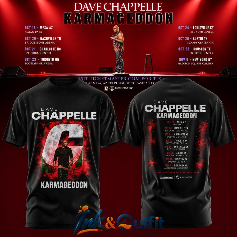 Dave Chappelle Karmageddon North America Shirt  Official Comedy Tour Merch with Dates