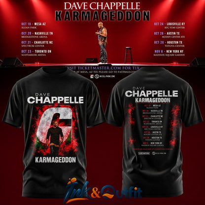 Dave Chappelle Karmageddon North America Shirt  Official Comedy Tour Merch with Dates