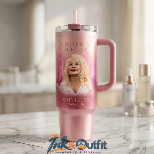 Dolly Parton Pink Lights Forever Tumbler With Handle