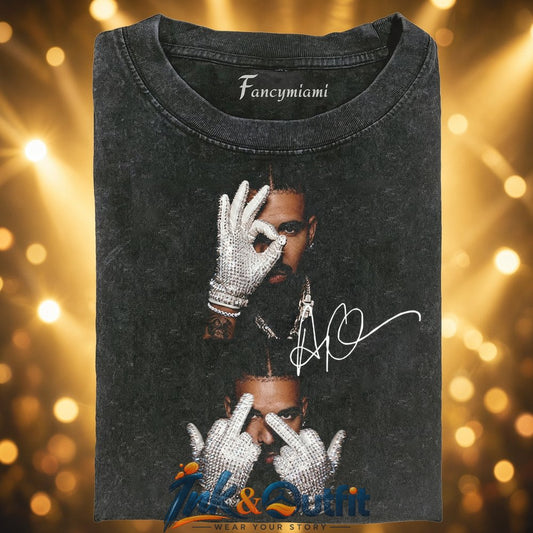 Drake Rhinestone Gloves Double Pose Shirt