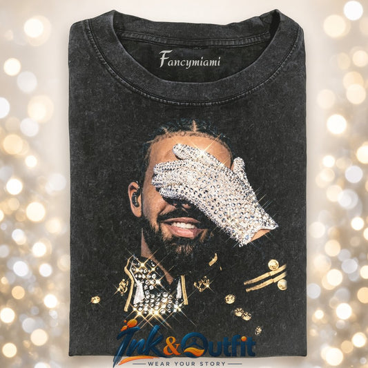 Drake Rhinestone Hand Graphic T-Shirt