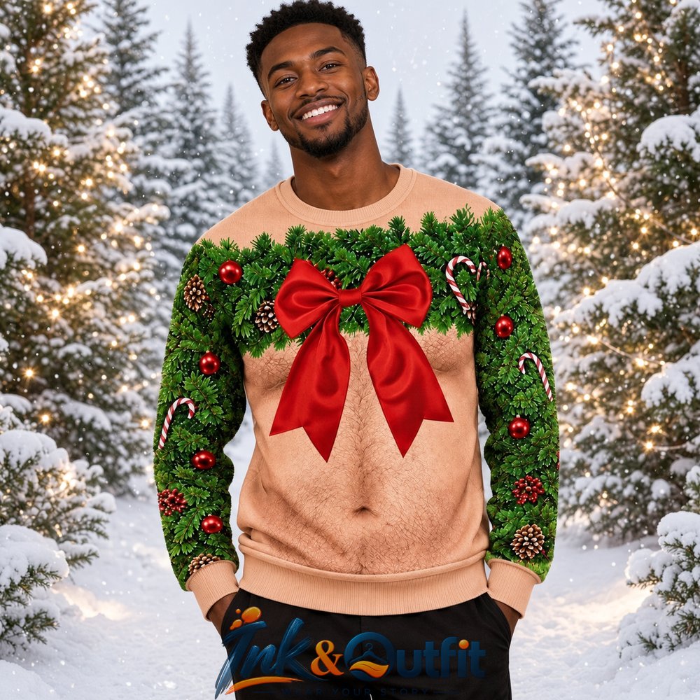 Funny Hairy Chest Wreath Ugly Christmas Sweater