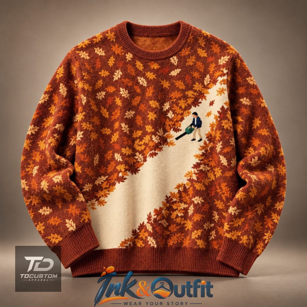 Funny Leaf Blower Autumn Knit Sweater