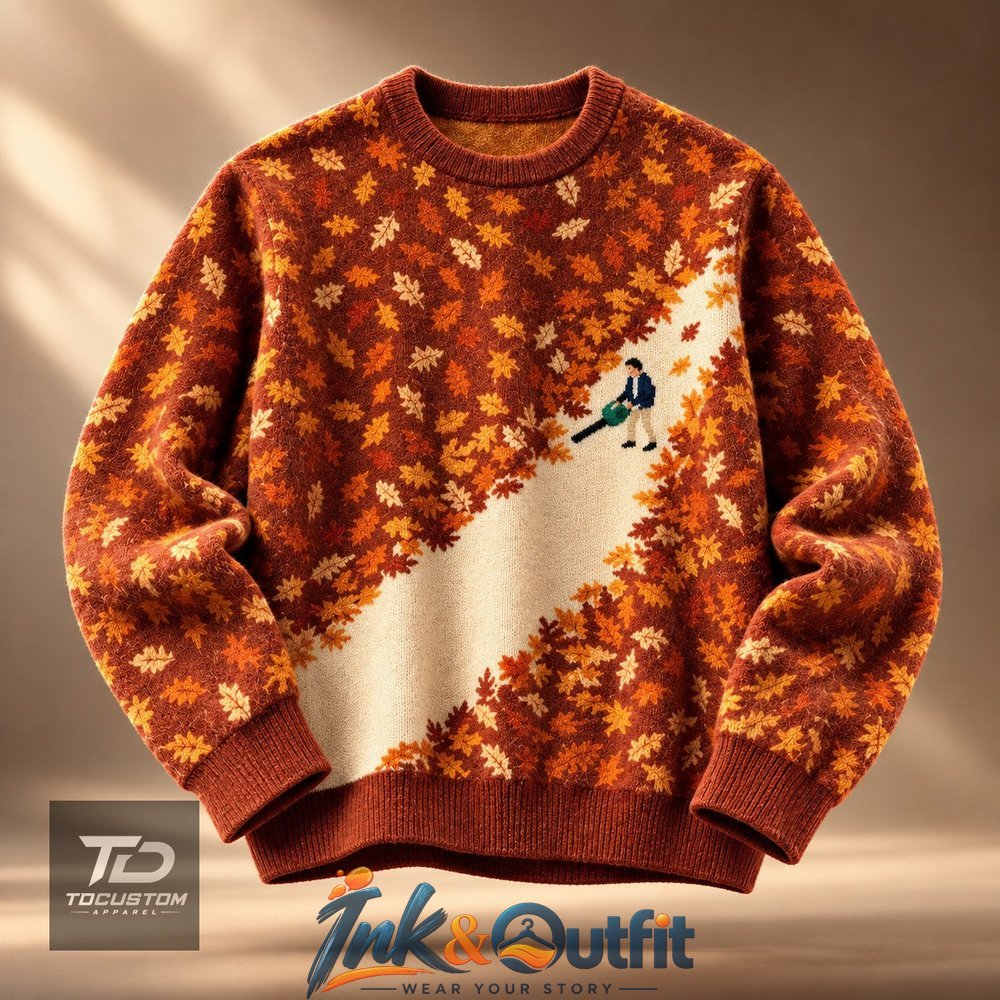 Funny Leaf Blower Autumn Knit Sweater