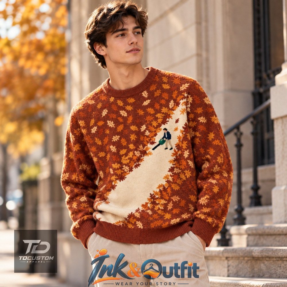 Funny Leaf Blower Autumn Knit Sweater