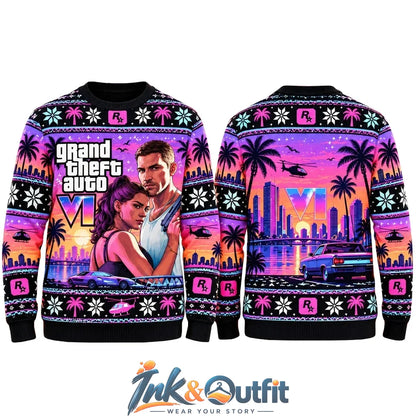 Grand Theft Auto 6 Vice City Sunset Ugly Christmas Sweater
