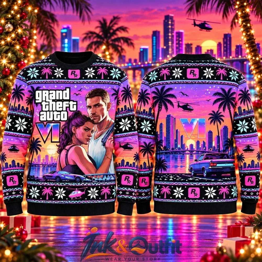 Grand Theft Auto 6 Vice City Sunset Ugly Christmas Sweater