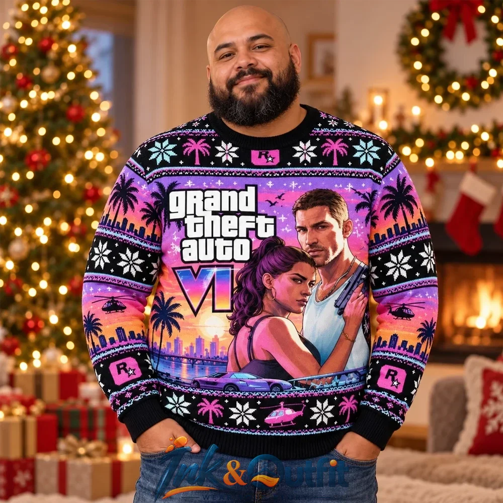 Grand Theft Auto 6 Vice City Sunset Ugly Christmas Sweater