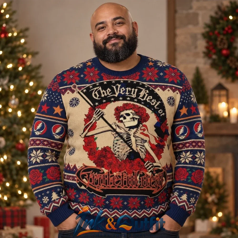 Grateful Dead Skeleton Roses Christmas Ugly Sweater