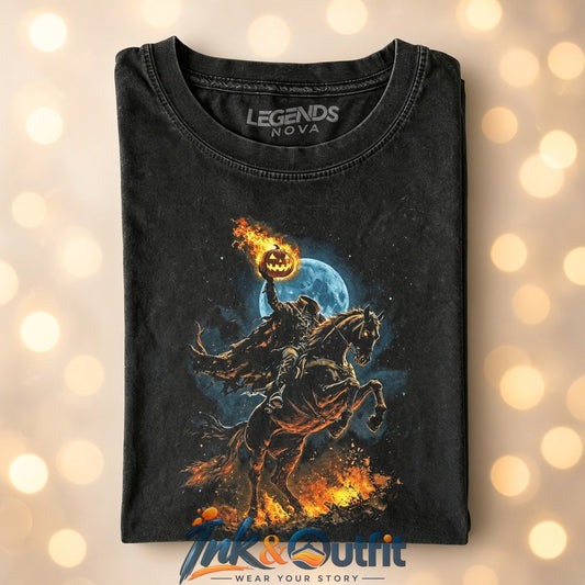 Headless Horseman Flaming Pumpkin Shirt