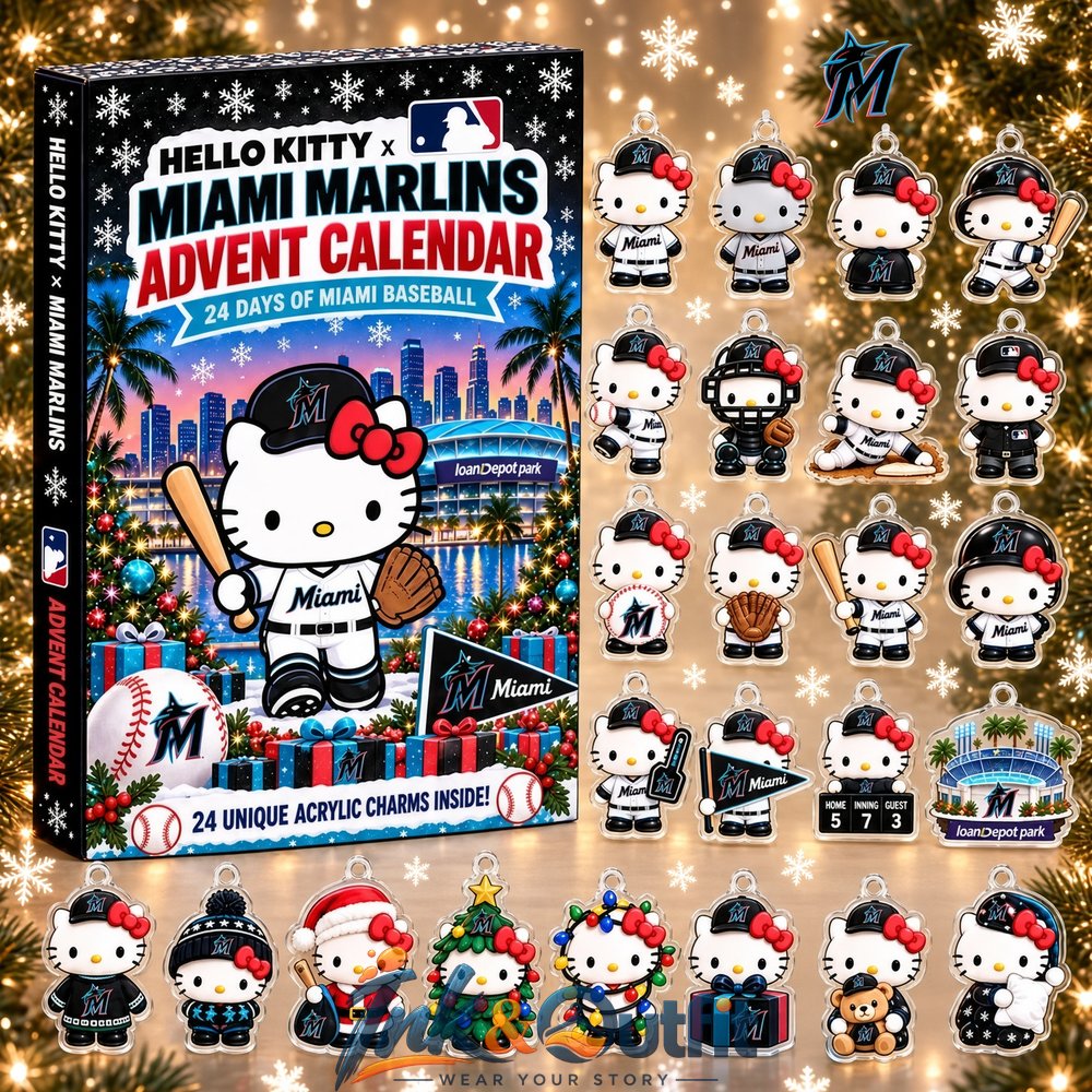 Hello Kitty Miami Marlins MLB Advent Calendar 2026 24 Day Christmas Countdown with Acrylic Charms Baseball Fan Gift