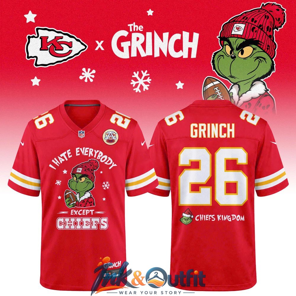 Kansas City Chiefs Grinch Christmas Football Jersey