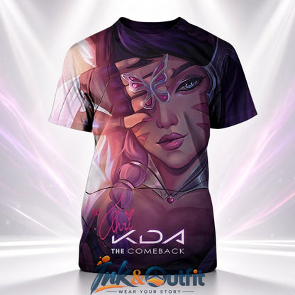 League of Legends KDA Ahri The Comeback Purple Anime 3D T Shirt
