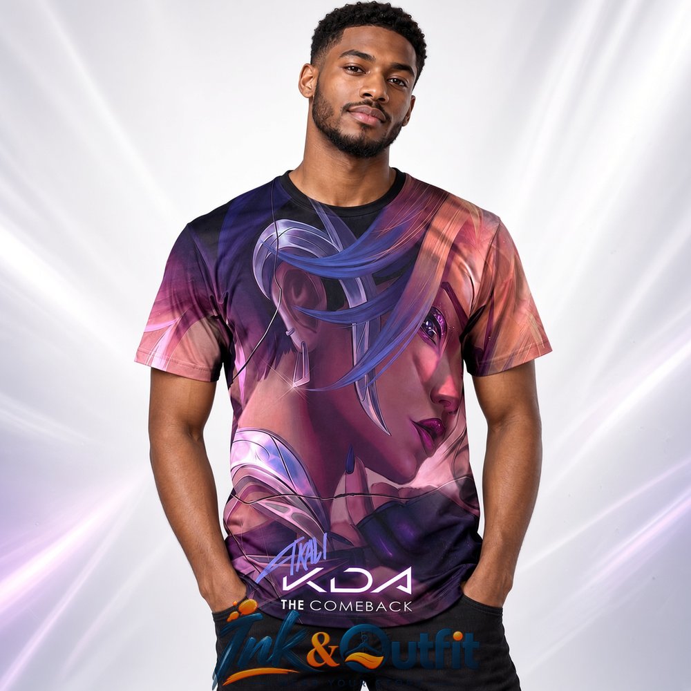 League of Legends KDA Akali The Comeback Purple Anime 3D T Shirt