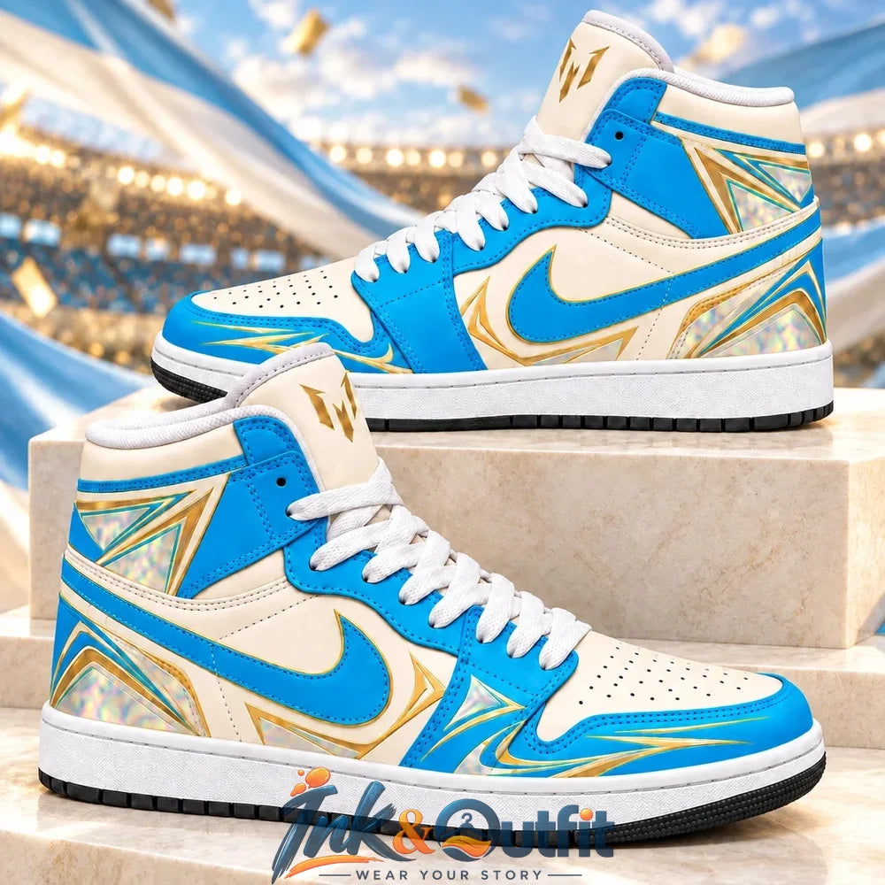 Lionel Messi Blue Gold High Top Sneakers