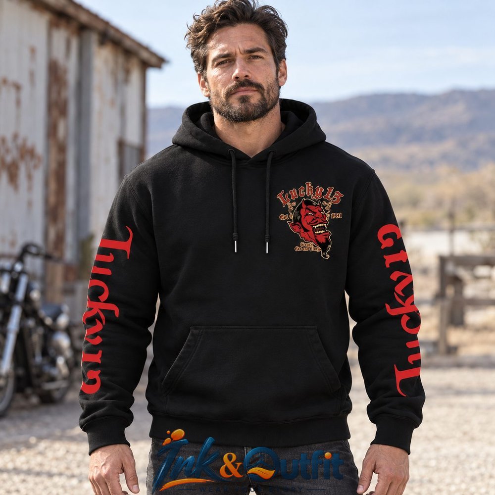Lucky Thirteen Est Nineteen Ninety One Grease Gas And Hoodie