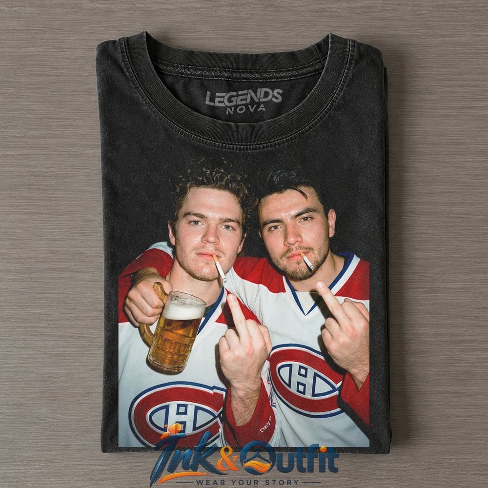 Montreal Canadiens Cole Caufield and Nick Suzuki Vintage Hockey Beer Graphic T Shirt