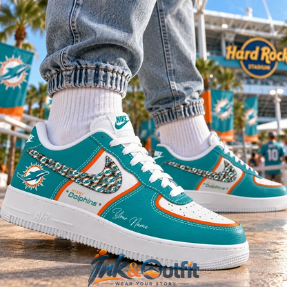 NFL Miami Dolphins 2026 Custom Name Nike Air Force 1 Sneakers