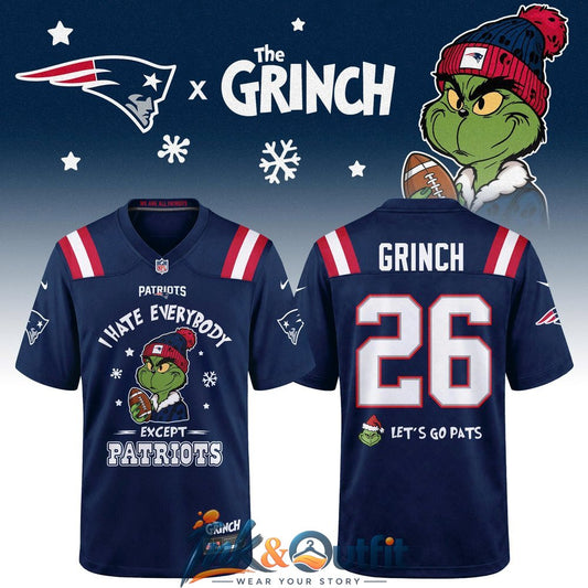 New England Patriots Grinch Christmas Football Jersey