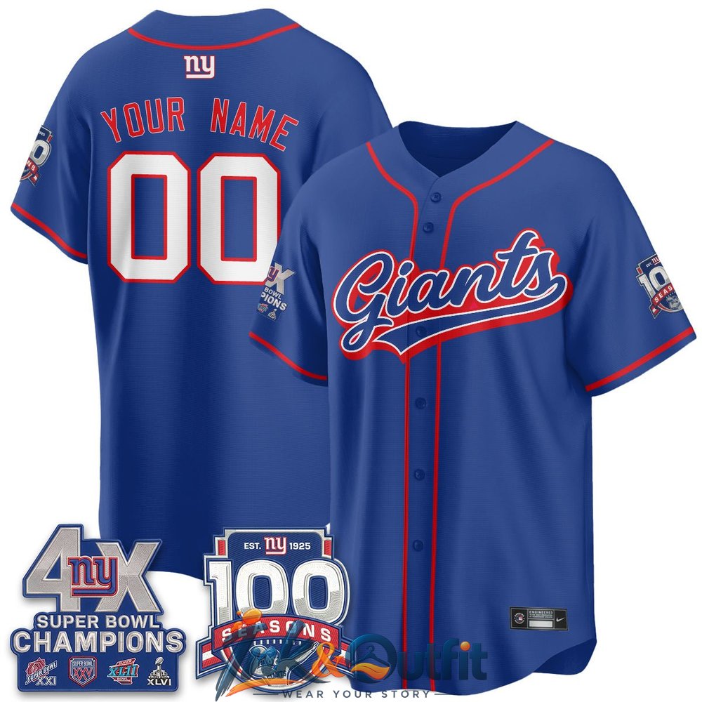 New York Giants 4X Champs 100 Anniversary Custom Baseball Jersey