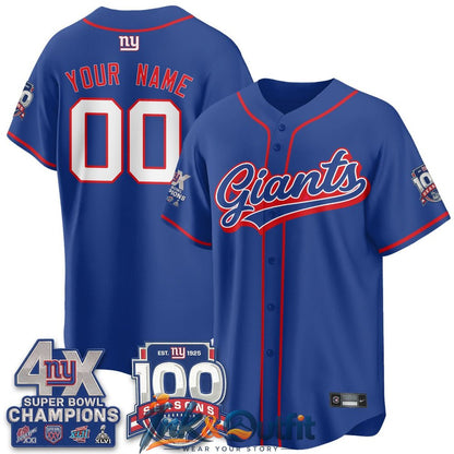 New York Giants 4X Champs 100 Anniversary Custom Baseball Jersey