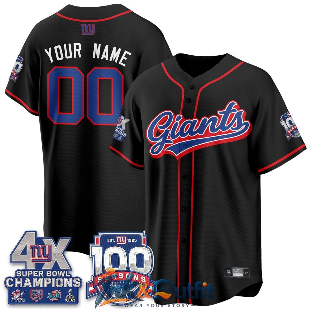 New York Giants 4X Champs 100 Anniversary Custom Baseball Jersey