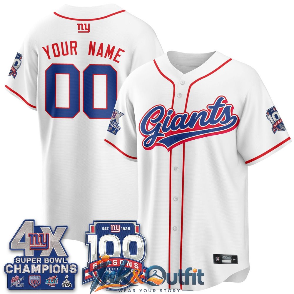 New York Giants 4X Champs 100 Anniversary Custom Baseball Jersey