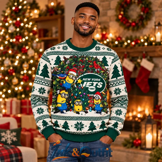 New York Jets Minions Christmas Ugly Sweater