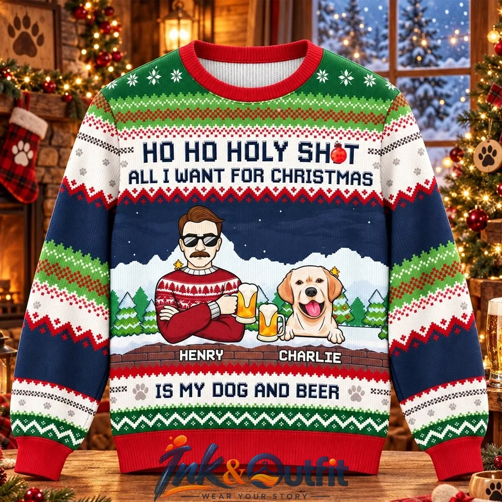 Personalized Dog and Beer Ugly Christmas Sweater