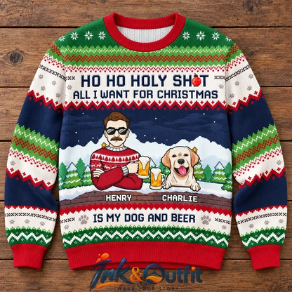 Personalized Dog and Beer Ugly Christmas Sweater