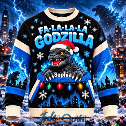 Personalized Godzilla Fa La La Christmas Sweater