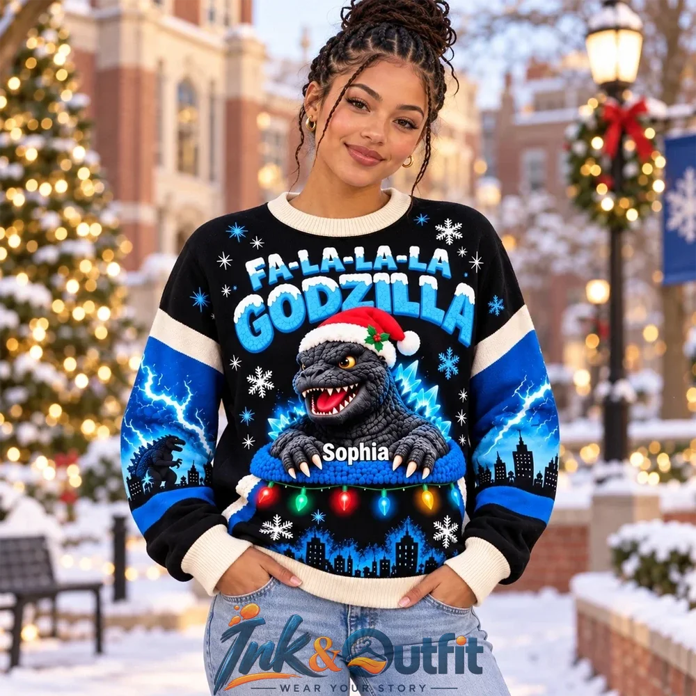 Personalized Godzilla Fa La La Christmas Sweater