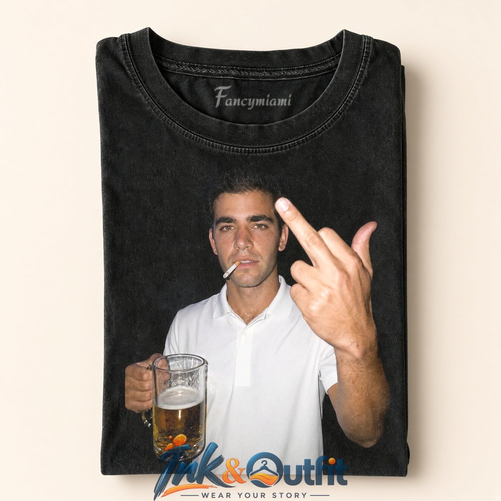 Pete Sampras x Smoking Drinking Middle Finger T-Shirt  Vintage Tennis Legend Attitude Graphic Tee