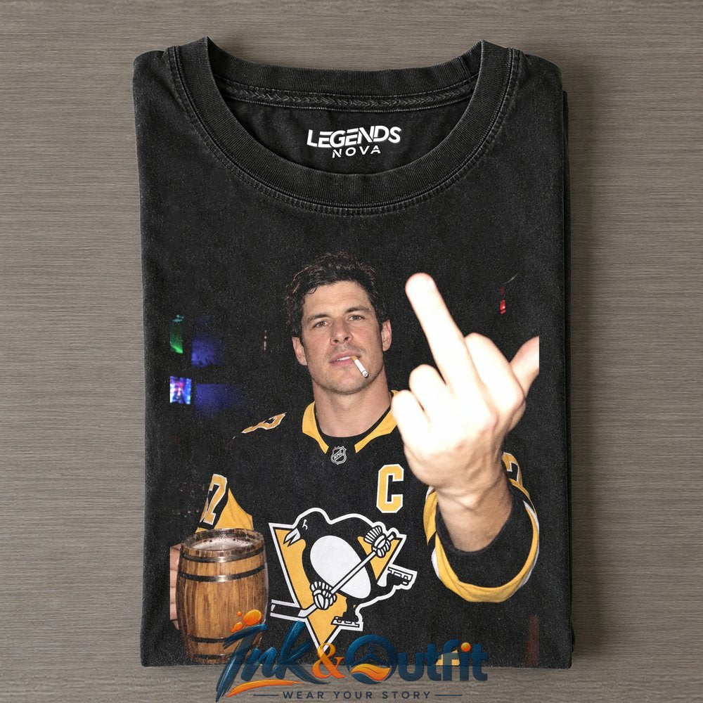 Pittsburgh Penguins Sidney Crosby Vintage Hockey Beer and Smoking Graphic T Shirt