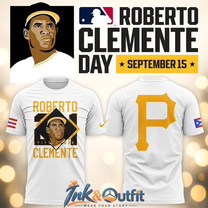 Roberto Clemente 21 Pittsburgh Pirates September 15 Day Shirt  Official MLB Tribute Tee for Pirates Fans