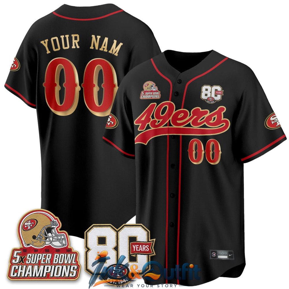 San Francisco 49ers 80 Years 5X Champs Custom Baseball Jersey