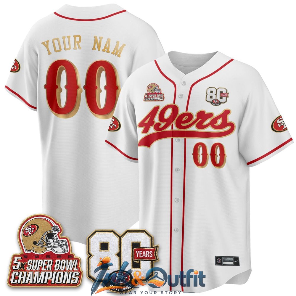 San Francisco 49ers 80 Years 5X Champs Custom Baseball Jersey