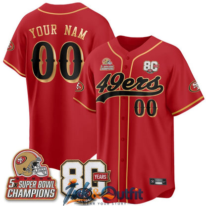 San Francisco 49ers 80 Years 5X Champs Custom Baseball Jersey