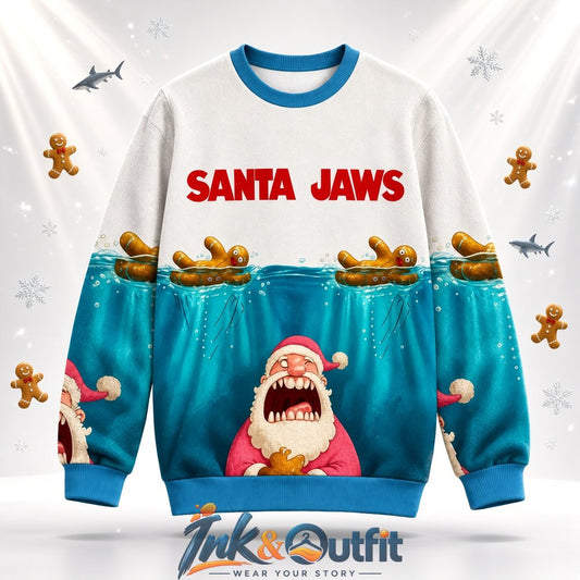 Santa Jaws Holiday Chaos Ugly Christmas Sweater