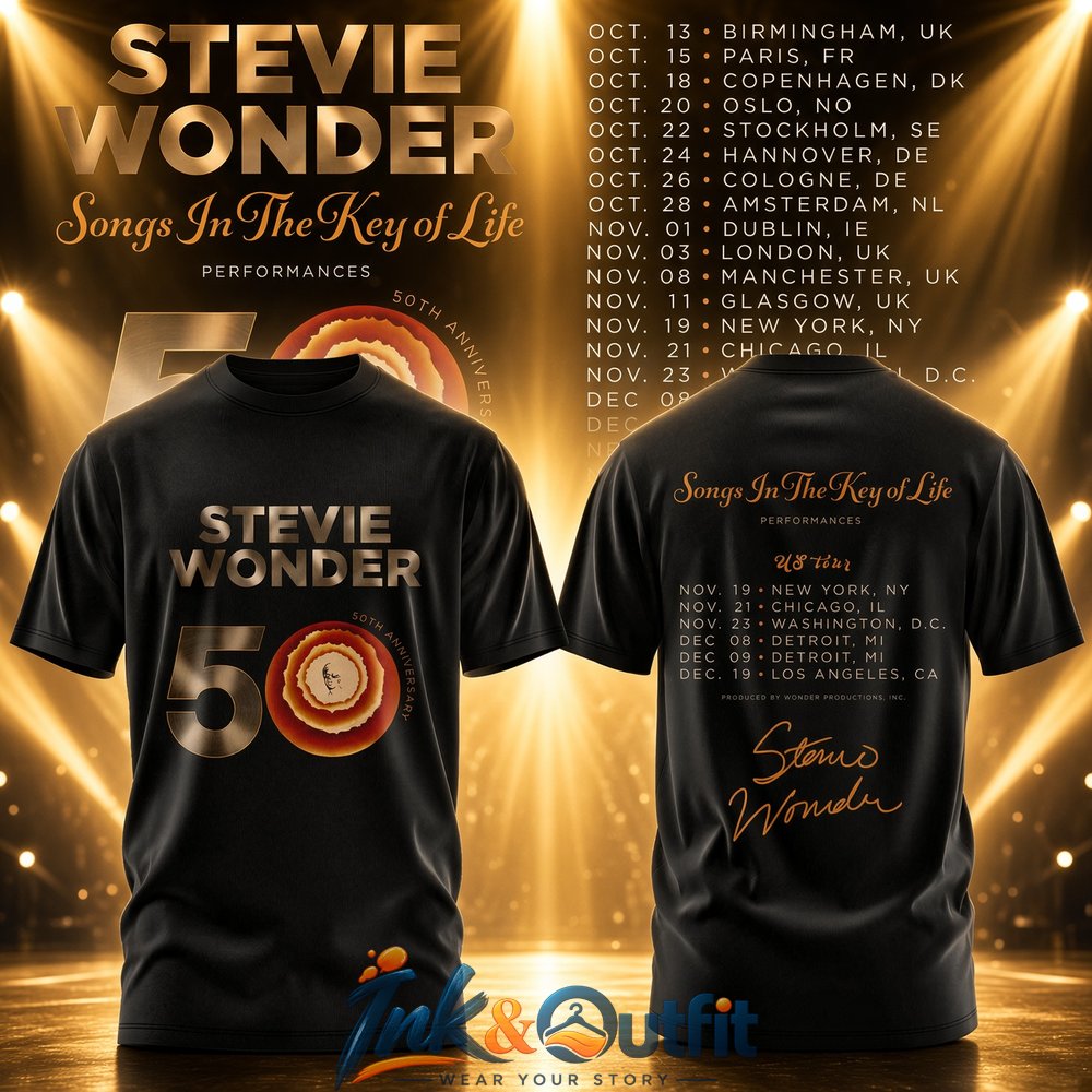 Stevie Wonder Songs In The Key Of Life 50th Anniversary Tour Black T Shirt
