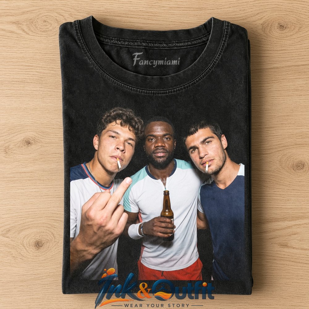 Tennis x Ben Shelton x Frances Tiafoe x Carlos Alcaraz Smoking Drinking Middle Finger Tee  Vintage Tennis Stars Graphic T-Shirt