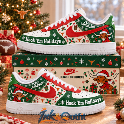 Texas Longhorn Hook Em Christmas Holiday AF1 Air Force 1 Shoes