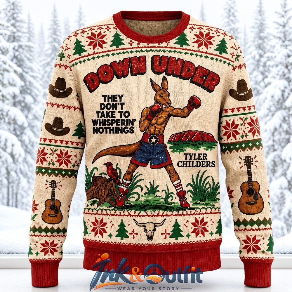 Tyler Childers Snipe Hunt Tour 2026 Kangaroo Boxing Ugly Christmas Sweater  Down Under They Don't Take To Whisperin' Nothings Holiday Knit