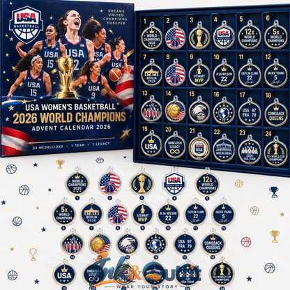 USA Womens Basketball 2026 World Champions Advent Calendar 24 Commemorative Medallion Ornaments Gift Set