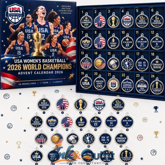 USA Womens Basketball 2026 World Champions Advent Calendar 24 Commemorative Medallion Ornaments Gift Set