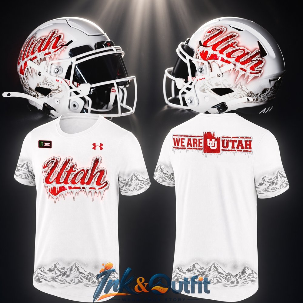 Utah Utes Football Snow Mountain Whiteout 3D T Shirt Front and Back Design