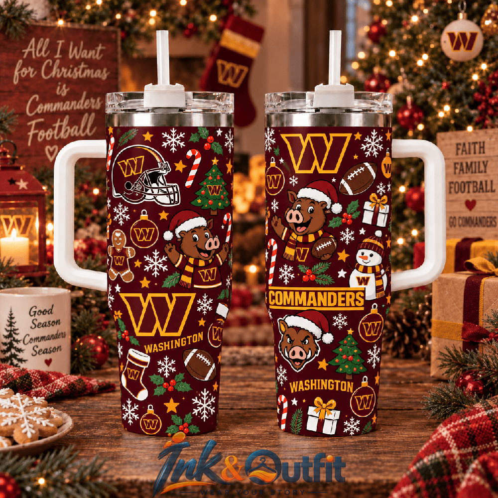 Washington Commanders Christmas Tumbler 40oz With Handle Football Fan Holiday Gift